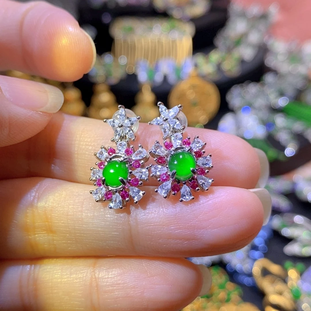 吊坠(不含链)银S925镶嵌翡翠