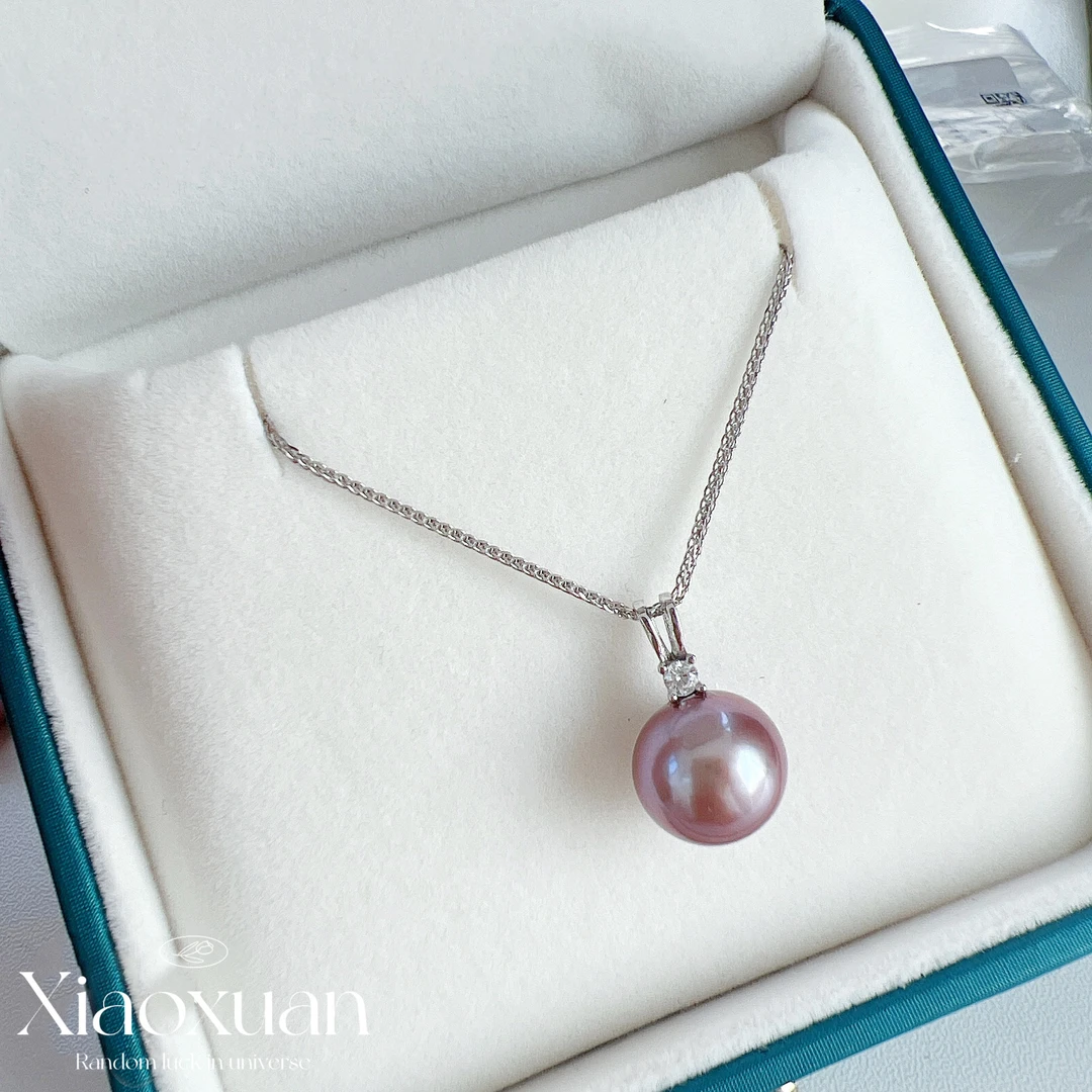 【小宣】紫珠吊坠 天然淡水珍珠吊坠11-12mm（银色链条）