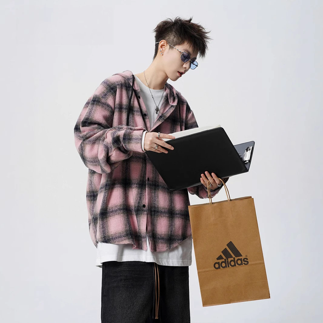 港味格子连帽衬衫外套男女春秋2025年新宽松慵懒风中长款休闲上衣