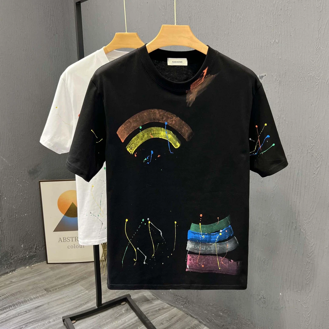 潮牌涂鸦印花男士短袖T恤夏季薄时尚痞帅休闲半截袖男装体恤上衣