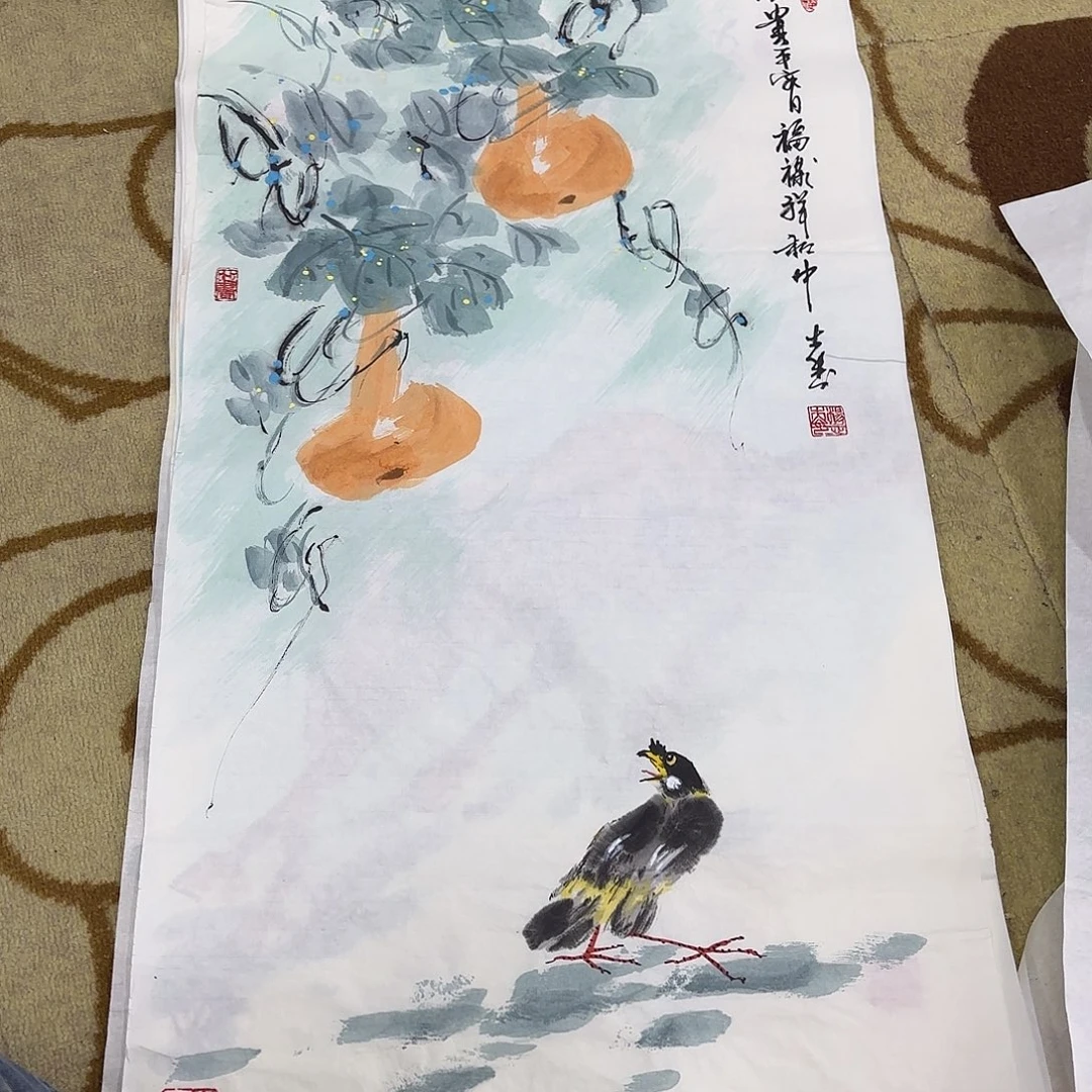 国画三尺花鸟作品童童童