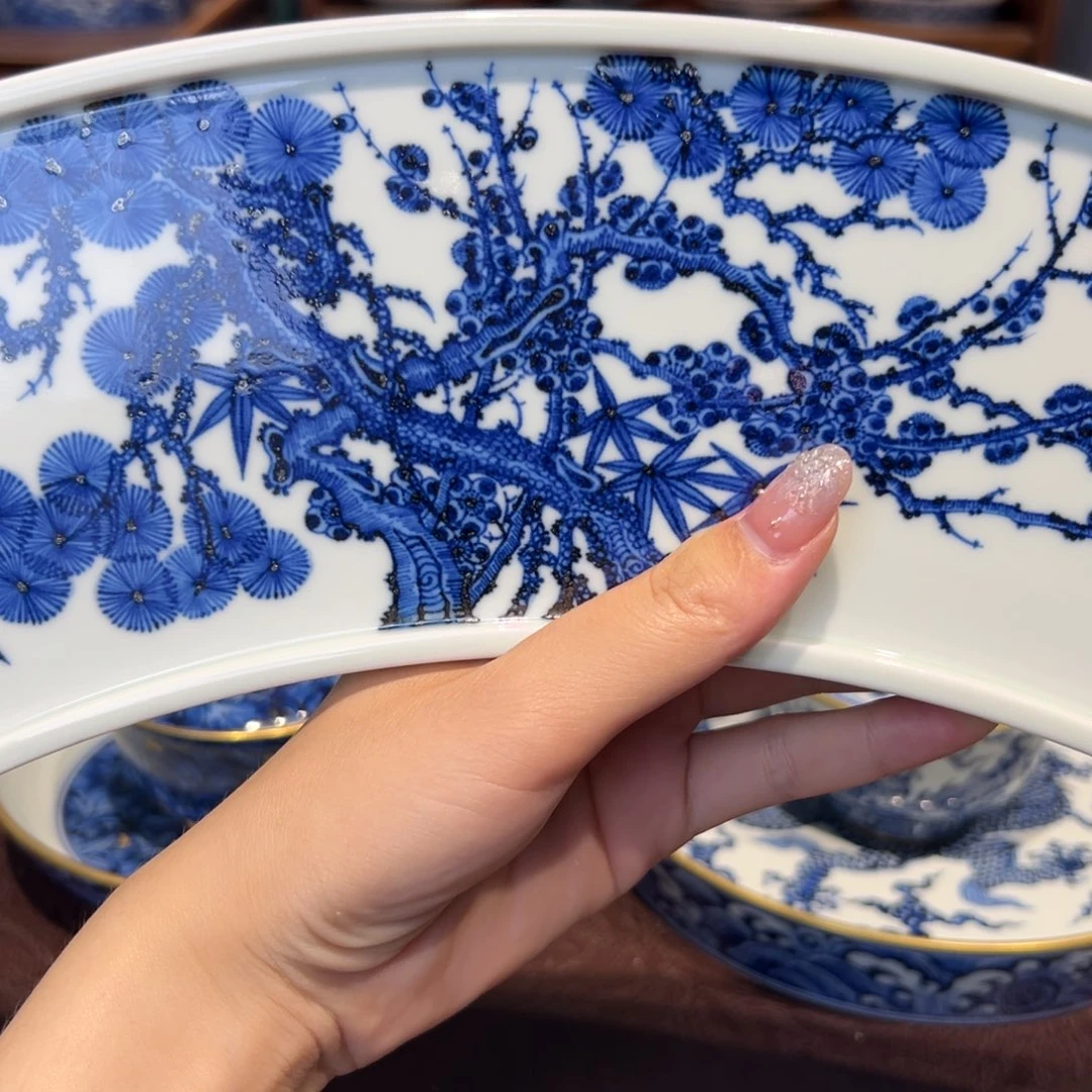 青花雯华堂手绘壶承