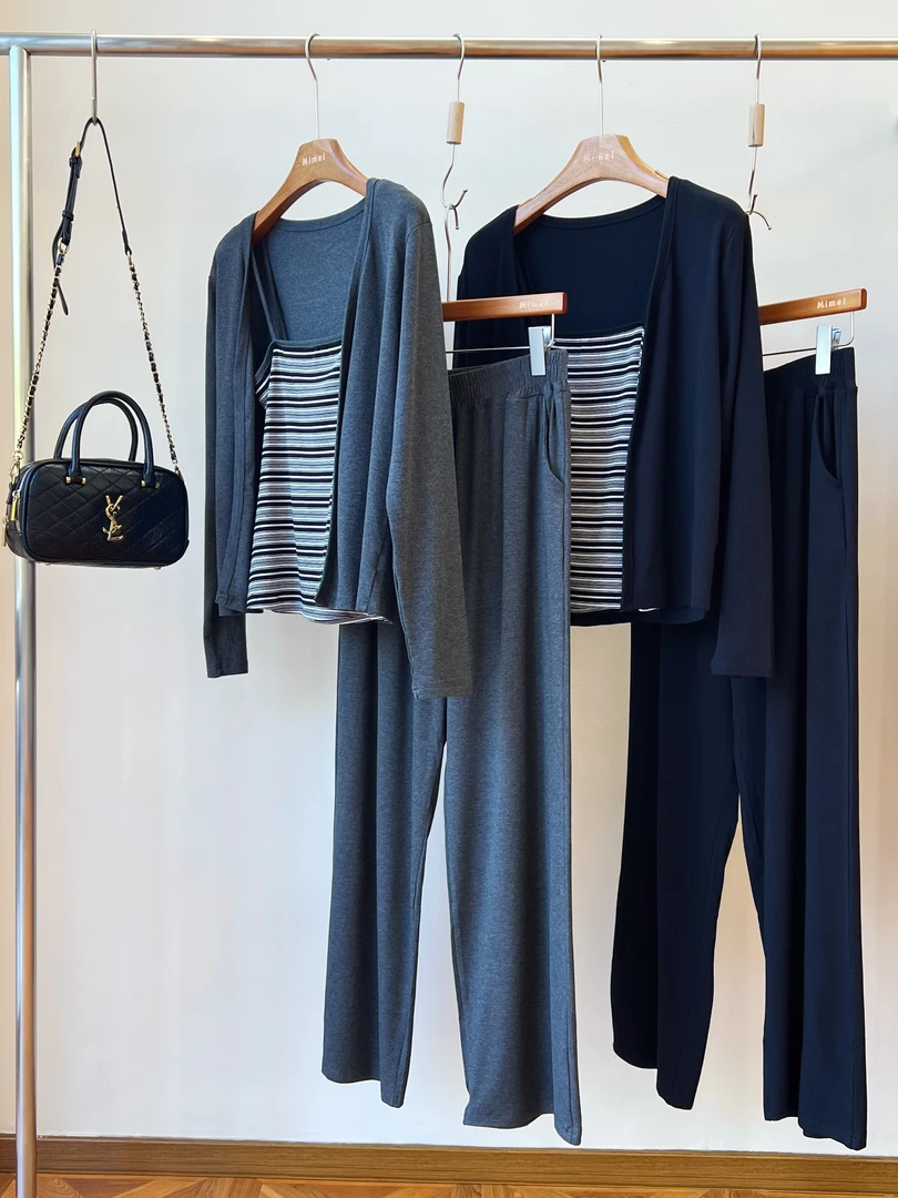 2025秋季气质条纹时尚留下三件套套装6165