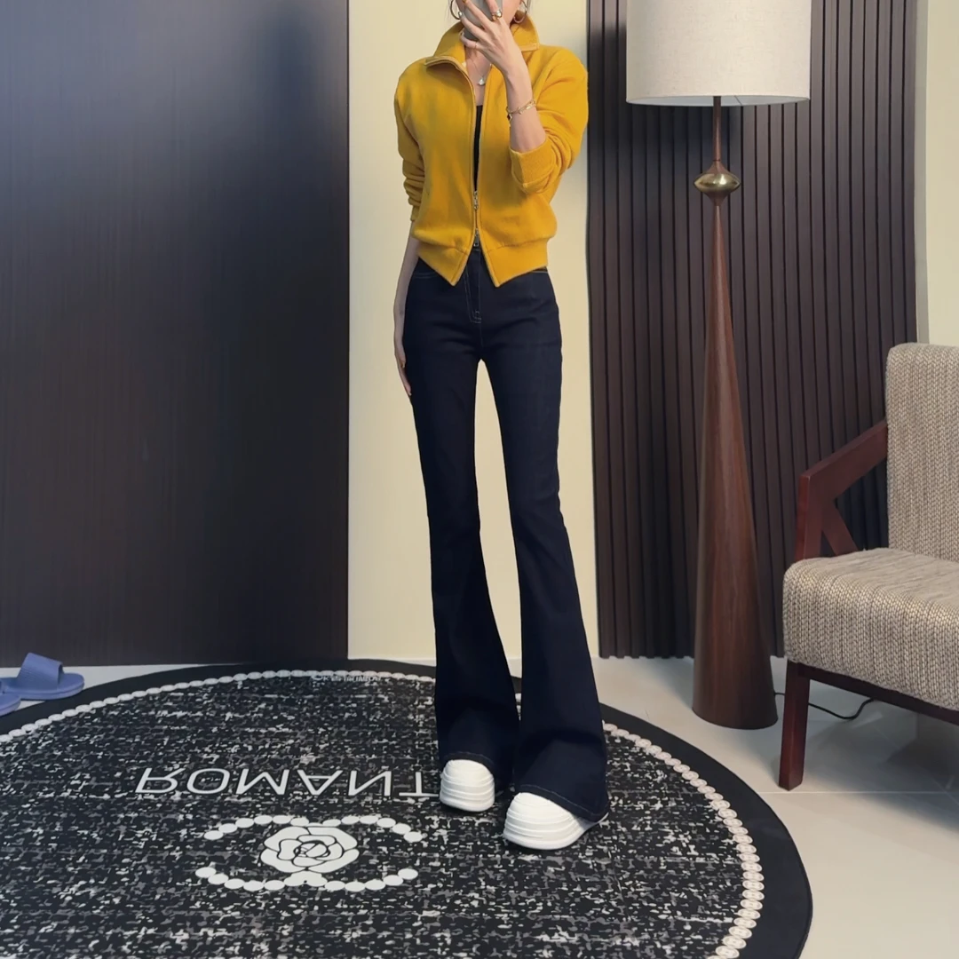 HNIH石艺2025早秋新款高腰显瘦丹宁蓝染90052休闲直筒微喇牛仔裤