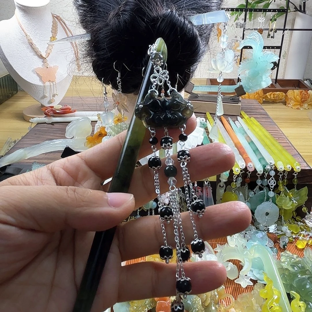 蛇纹石玉合金发饰