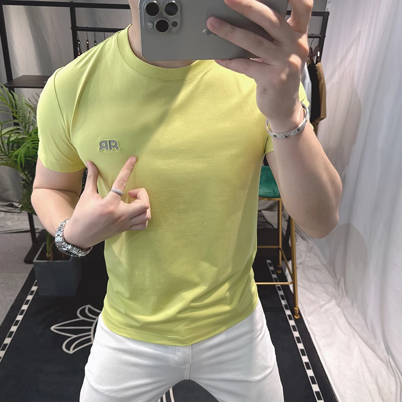 欧洲站短袖t恤男2025夏季新款时尚简约高端潮牌男士半袖修身帅气