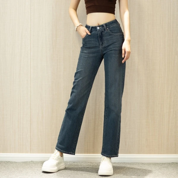 【爱罗莎】2025春夏新款复古显瘦简约弹力显高显瘦25006款牛仔裤
