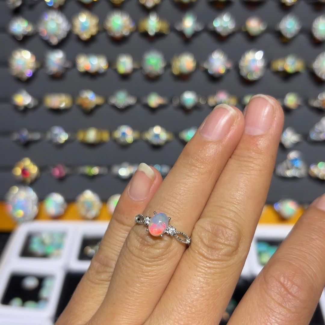 欧泊银S925镀金镶嵌戒指