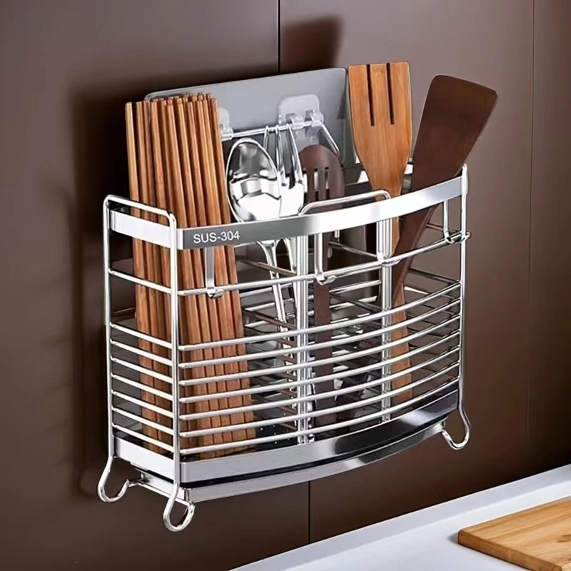 筷子筒壁挂式304不锈钢筷笼家用高档厨房沥水筷篓置物架2025新款