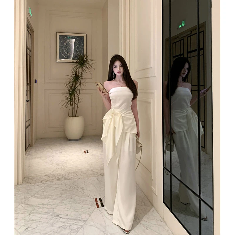 气质女神高级感套装女2025年夏季新款无袖抹胸上衣阔腿裤两件套潮