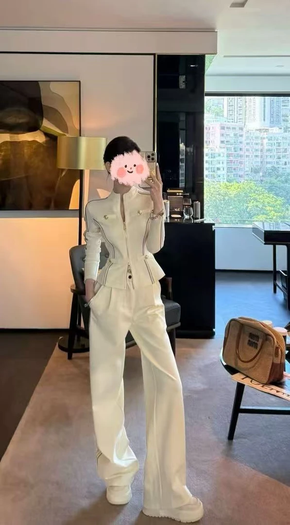 高级感时尚运动套装女秋季韩系气质立领外套高腰阔腿裤休闲两件套