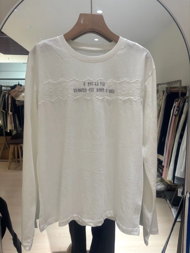 90919 蕾丝字母长袖防晒T恤