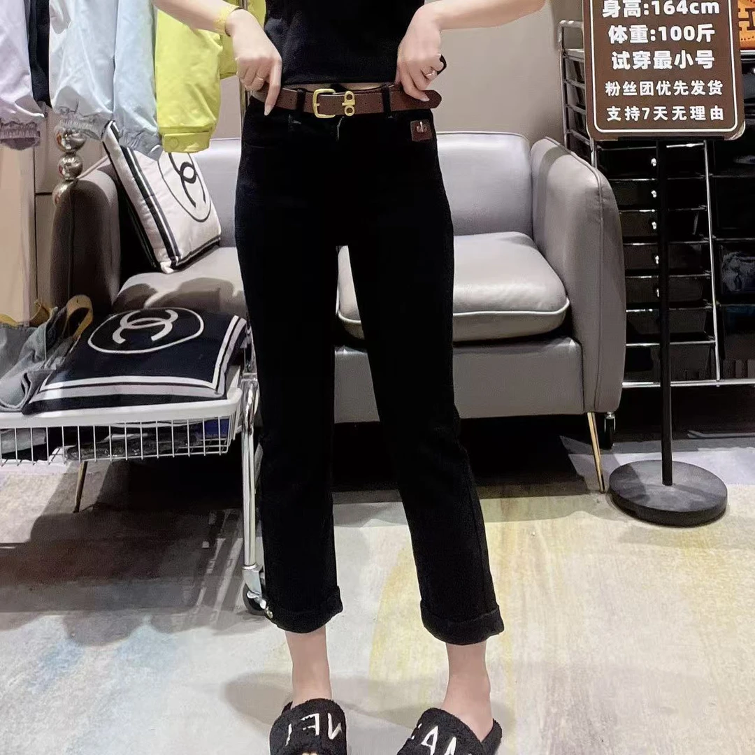 秋季高腰弹力休闲直筒九分牛仔裤女显瘦百搭适合胖妹妹9089
