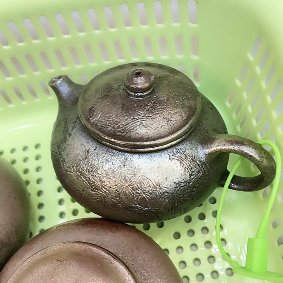 【闪购商品】紫砂茶壶淘*黑金烧寒江刻绘