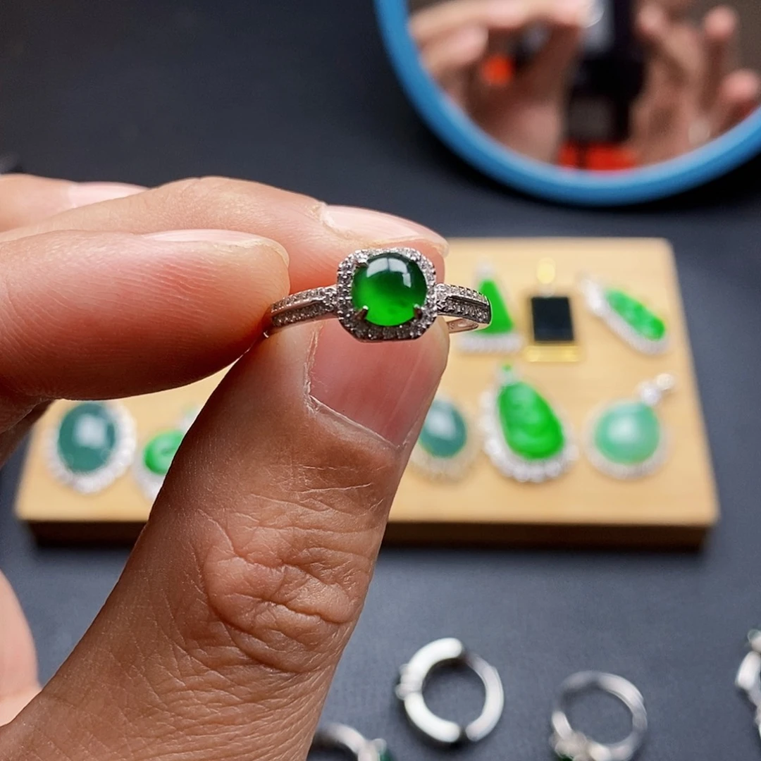 银S925镶嵌戒指翡翠D***y戒指