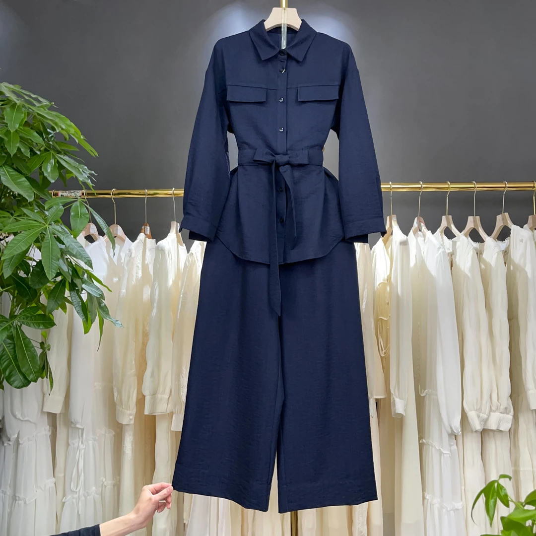 2025年新款气质长袖时尚休闲显瘦简约宽松纯色设计感套装M1090