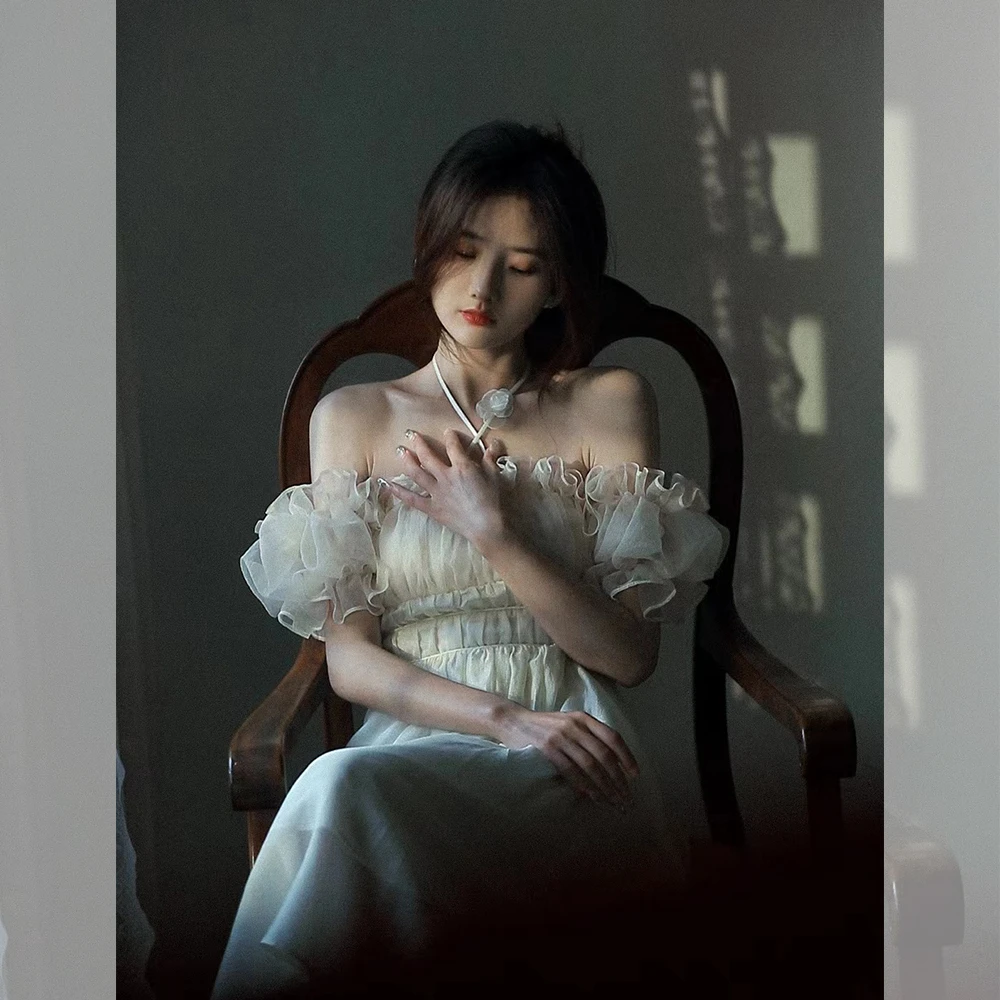 CHICHEN/晨妍 -《浮生若梦》夏季一字肩仙女绑带纱连衣裙