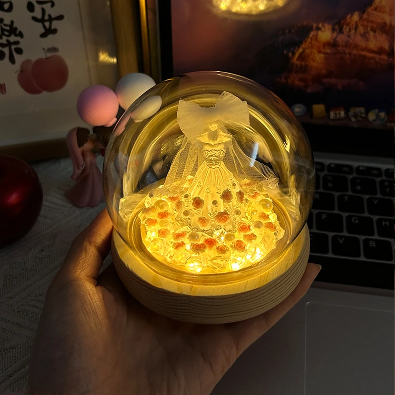 情人节礼物摆件手工diy白色婚纱创意小夜灯七夕送女友闺蜜