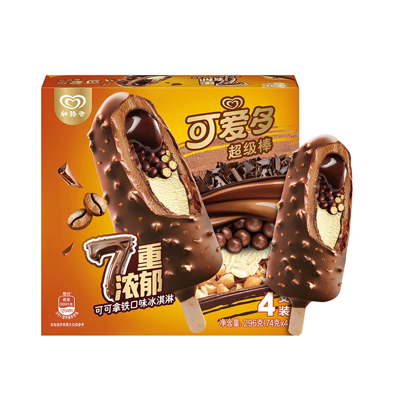 和路雪可爱多超级棒7重浓郁可可拿铁口味冰淇淋296g/盒雪糕同城配