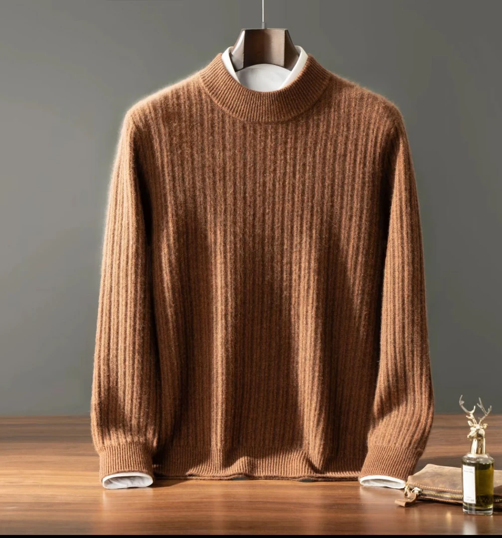【山羊绒100%重磅600克】轻奢软黄金羊绒毛衣男保暖半高领打底衫