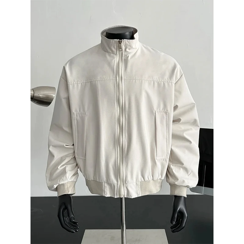 美式潮牌象牙白教练夹克男款高街百搭外套hiphop宽松休闲百搭上衣