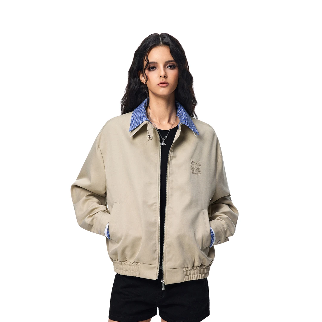 【Achock达人专属】美式复古格子拼接纯色情侣外套潮牌工装夹克上衣