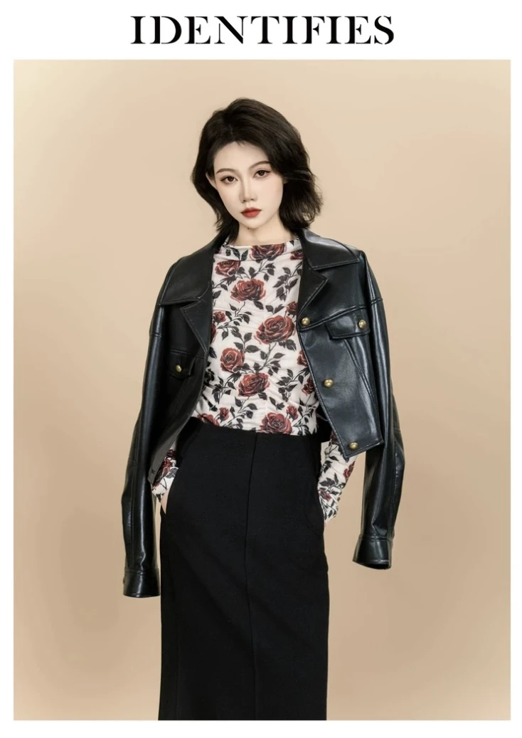 易缔媤/D43524短款外套气质时尚百搭翻领显瘦春秋款