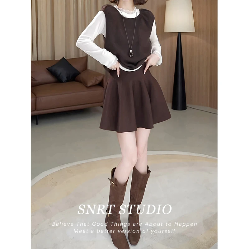 韩系复古气质百搭半身裙女秋季高腰a字防走光休闲显瘦荷叶短裙子