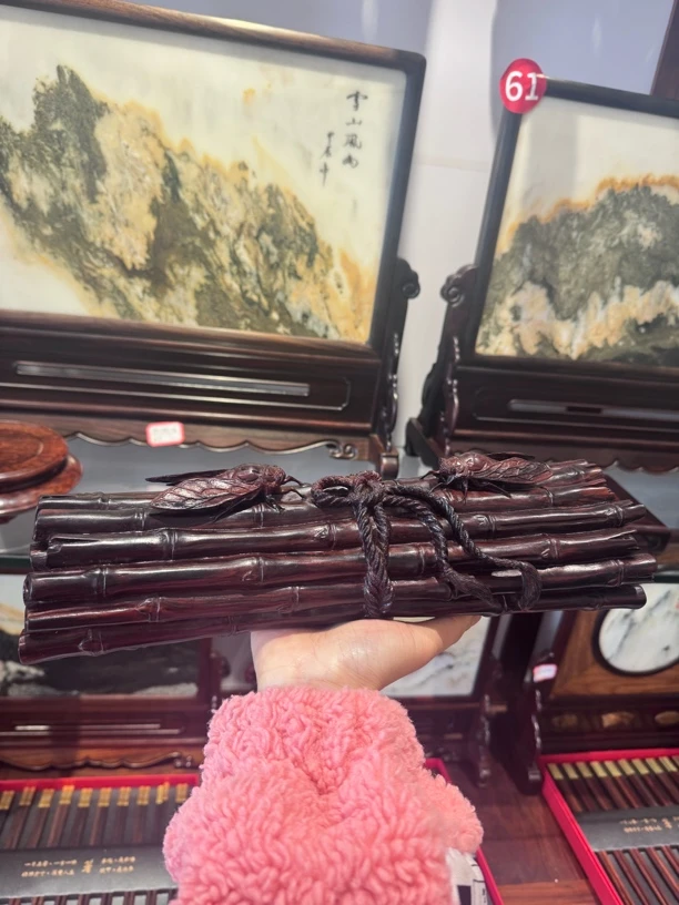 红酸枝微凹手工陶瓷黄檀横财一捆财知足常乐工艺品摆件