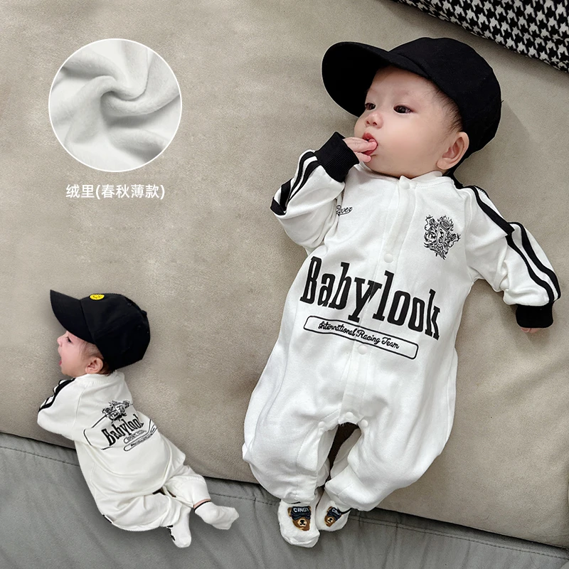 婴儿长袖连体衣新生儿衣服0-3个月A类春秋洋气欧美宝宝外出服周岁