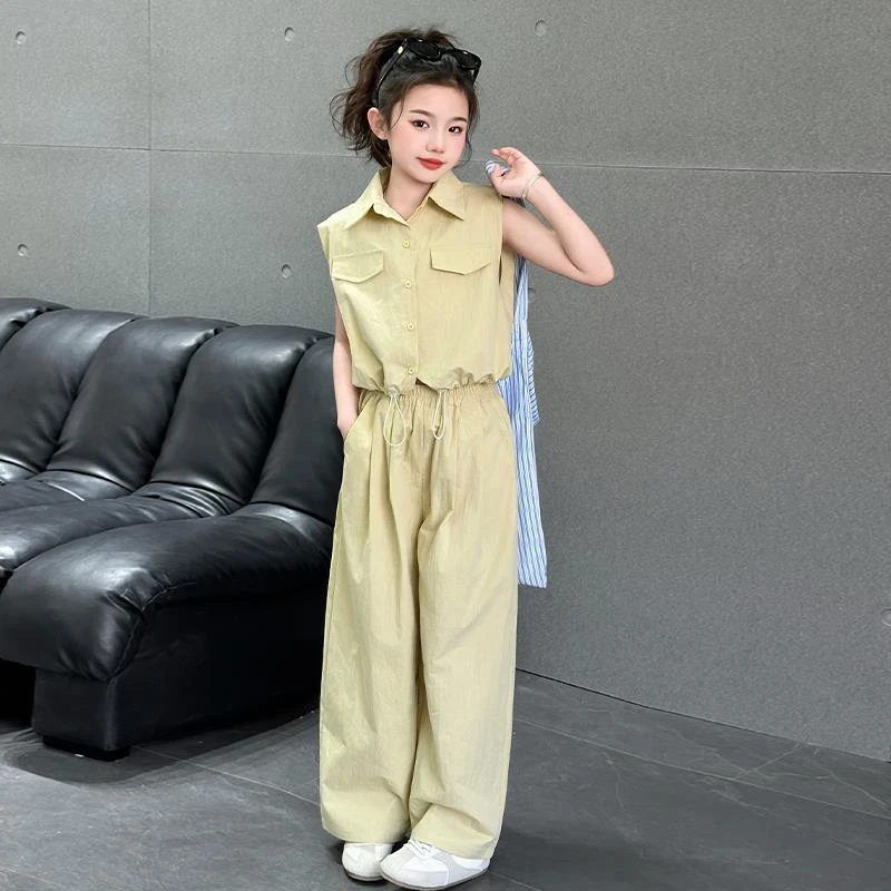 女童阔腿裤套装2025新款女孩超好看薄款裤子今年流行爆款儿童衣服