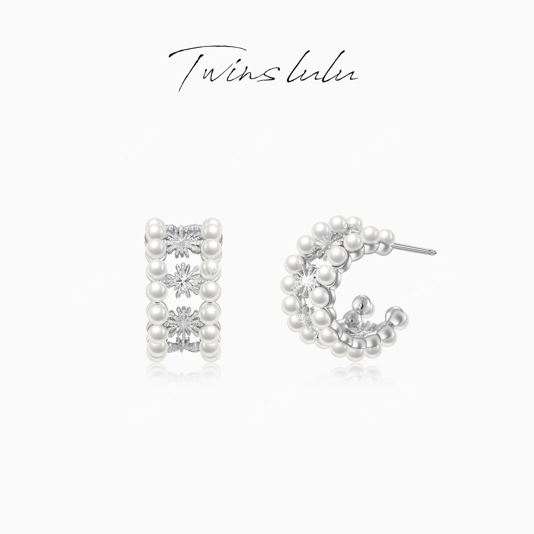 TWINS LULU流光风秋上新简约C形雪花珠珠耳环送女友送老婆TSL2084
