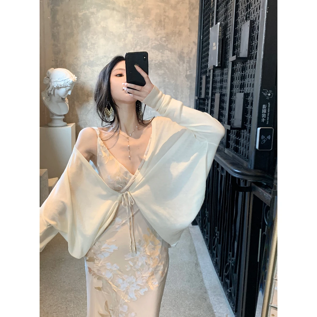 MOSS STUDIO【春山茶】针织系带开衫披肩防晒罩衫