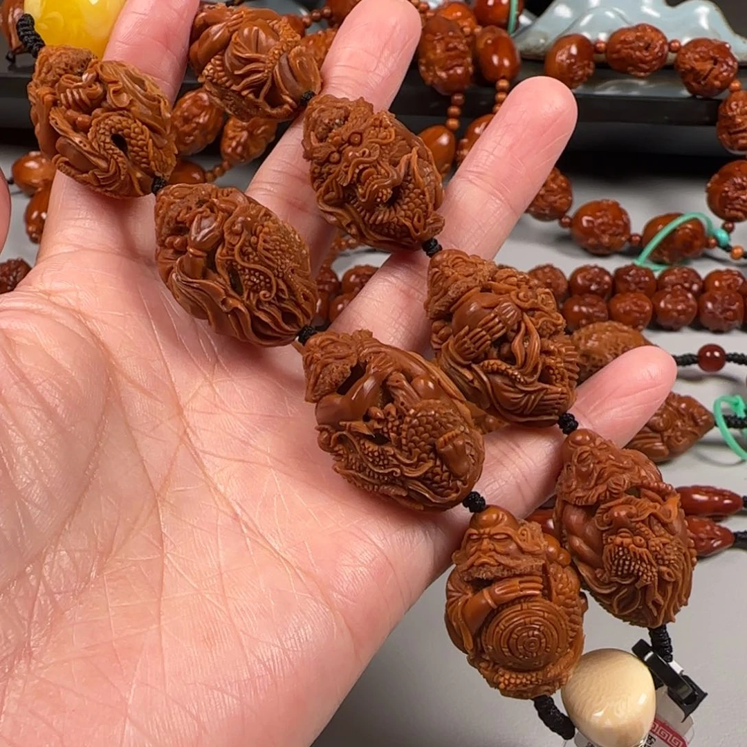 手串橄榄核21鸡血红水晶核御龙达摩