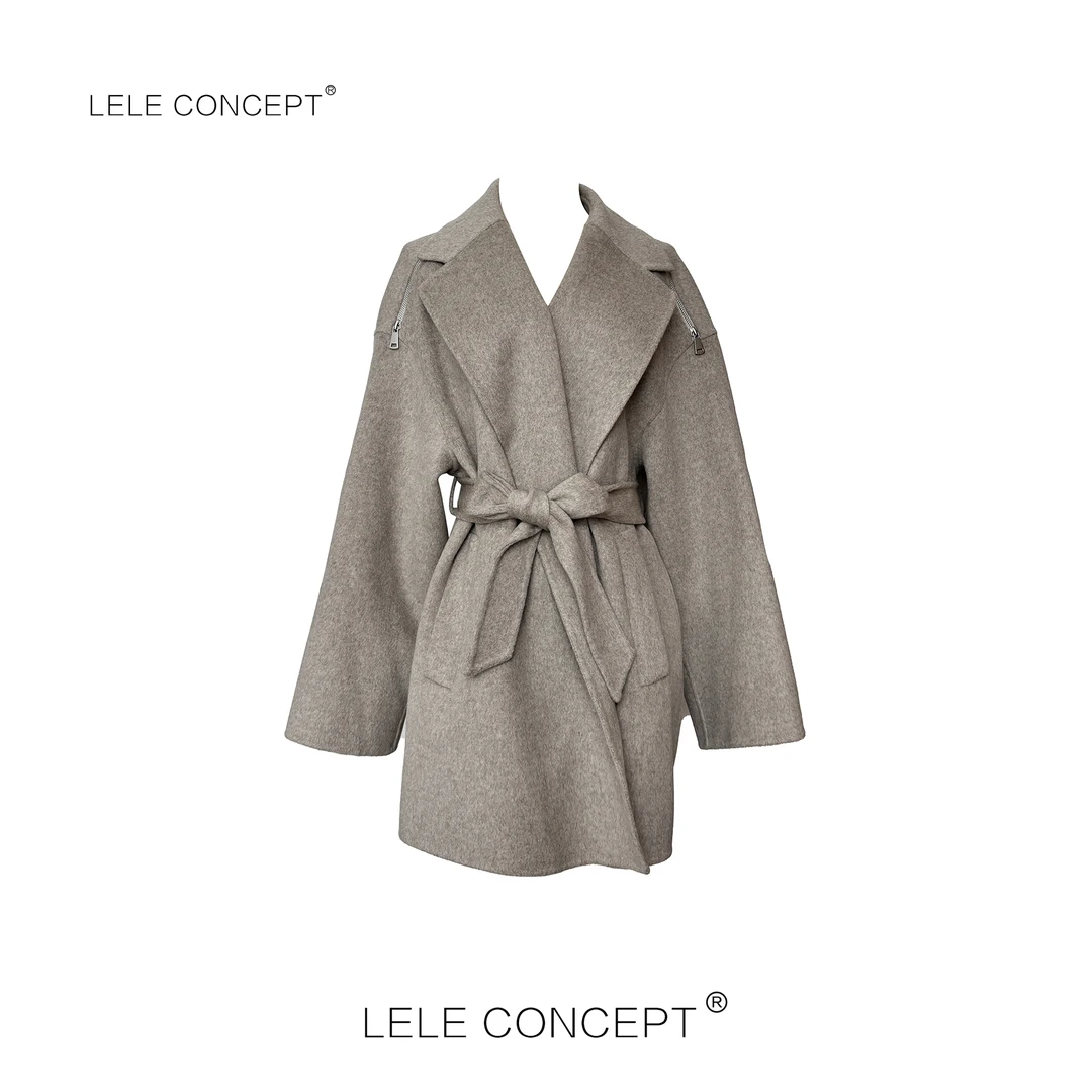 LELE CONCEPT丨【如一】千金风中款系腰带肩部拉链外套FW25C0134W