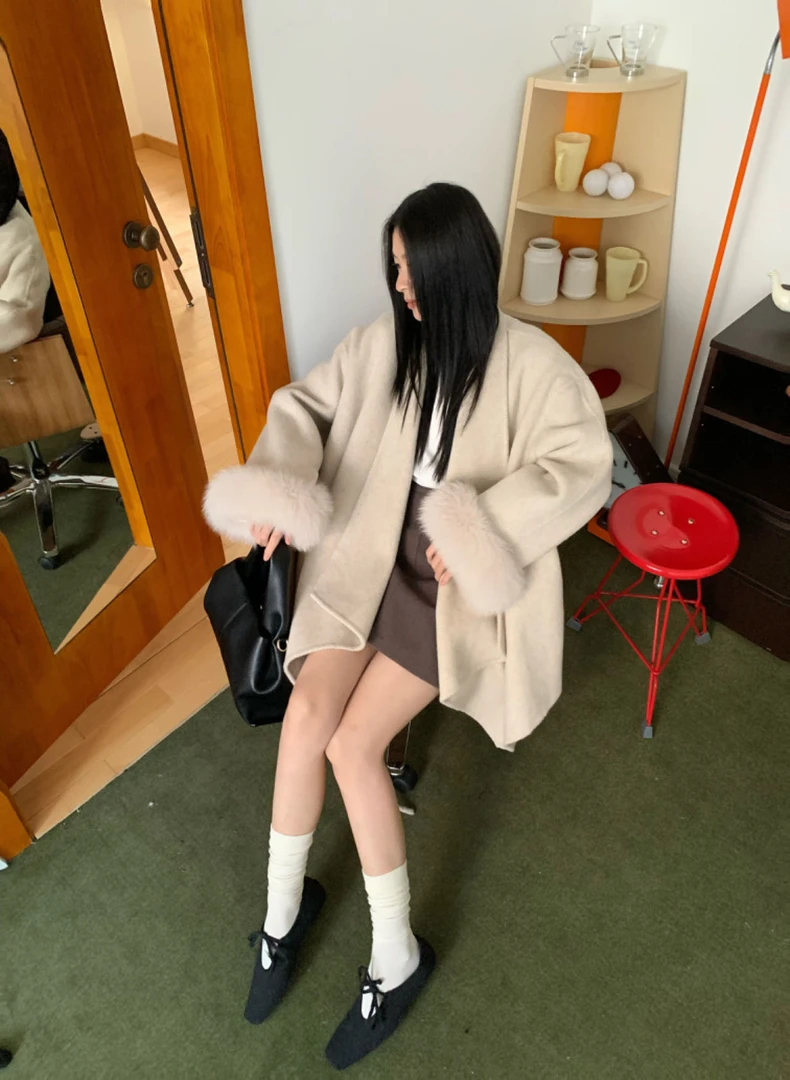 【优雅起义】V领浴袍式双面呢外套袖圈手割真真冇 2879