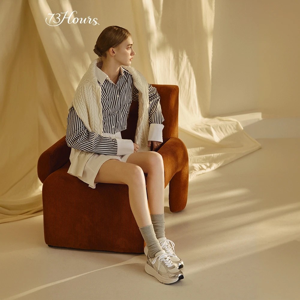 【达人】73hours女鞋青柠气泡新款厚底增高银色老爹鞋休闲运动鞋