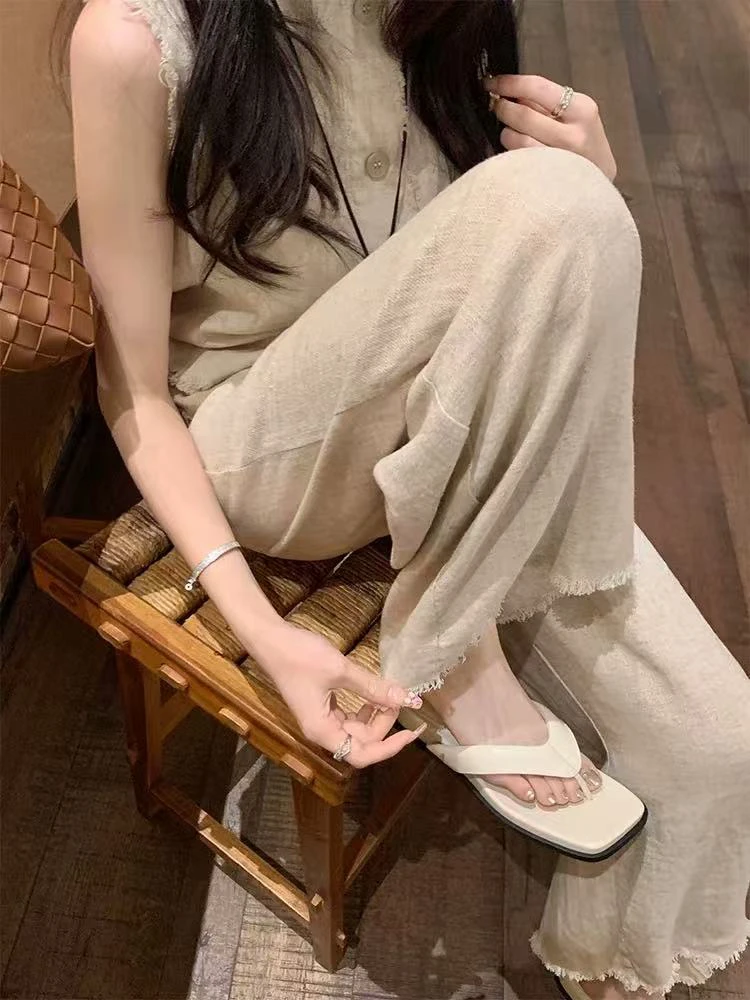 韩国女高～软底复古坡跟高跟鞋夹脚人字拖鞋2025夏法式QY-3322