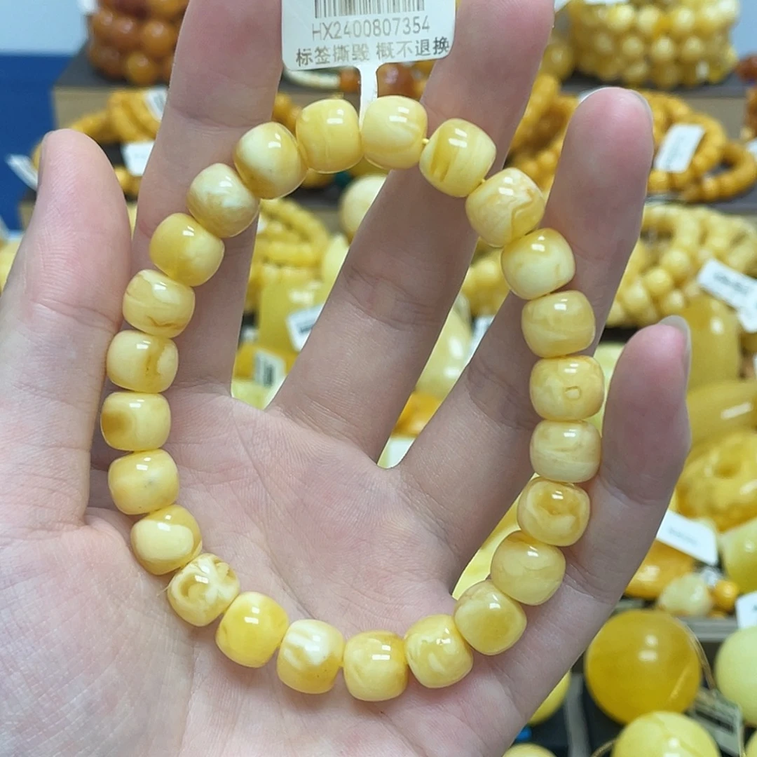 蜜蜡未镶嵌珠宝奇石老型珠手串浓蜡浓蜜虎皮妖花10mm瑕