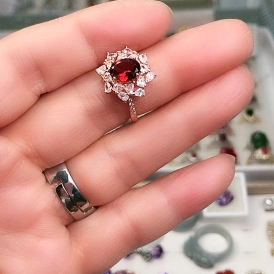 石榴石戒指银S925镶嵌