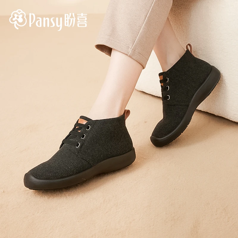 Pansy盼喜日本女士短靴秋冬加绒百搭气质通勤百搭休闲鞋