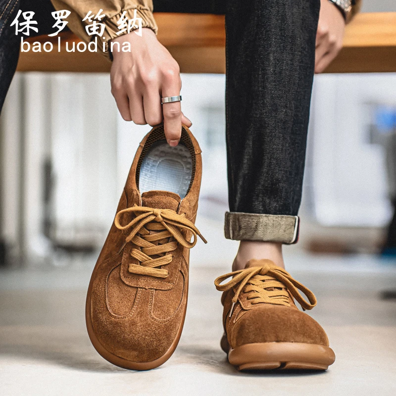 保罗笛纳男鞋冬季大头丑萌翻毛皮鞋男士运动休闲通勤板鞋百搭潮鞋