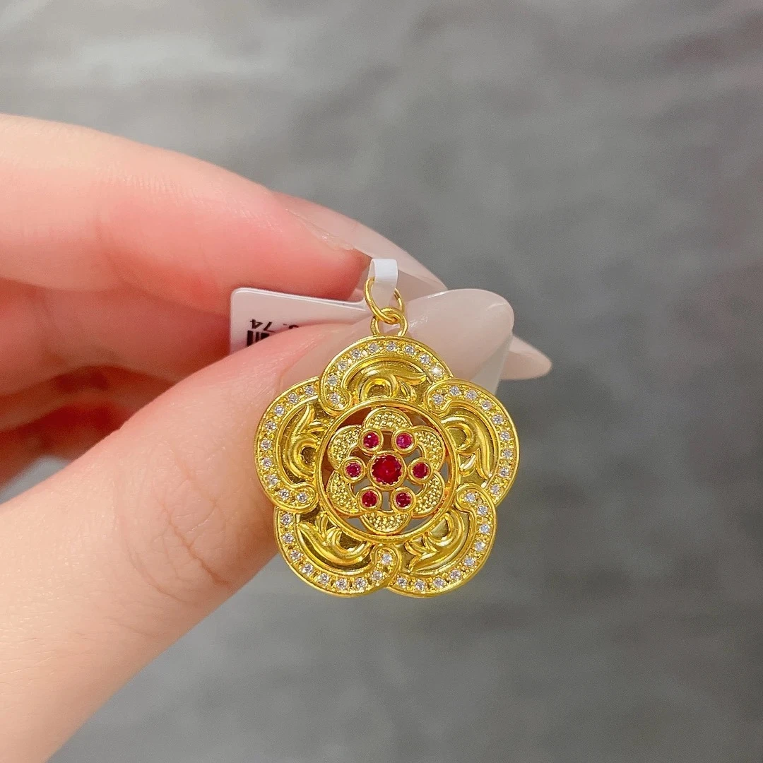 足金999 黄金首饰 5D莫桑人生四美花花吊坠（赠绳子) 时尚精致百搭