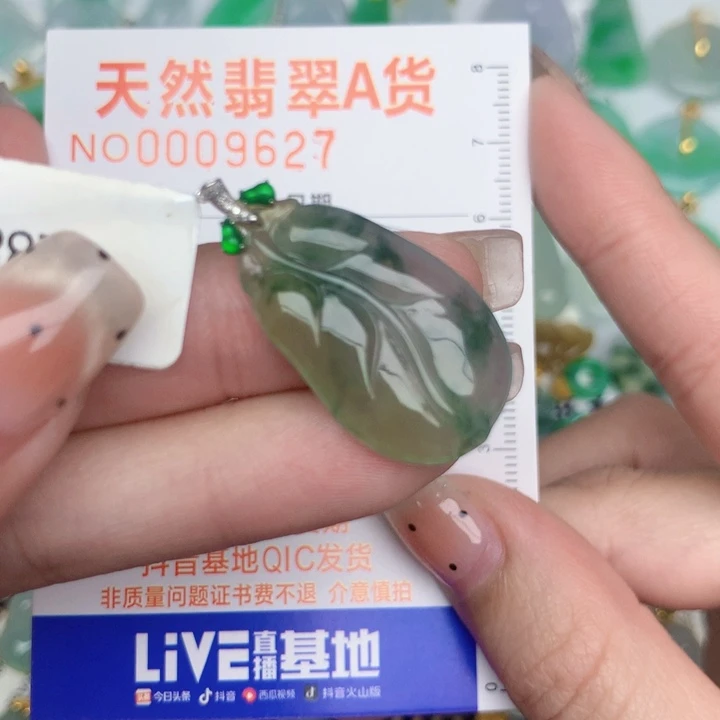 翡翠18K金镶嵌颈饰叶子