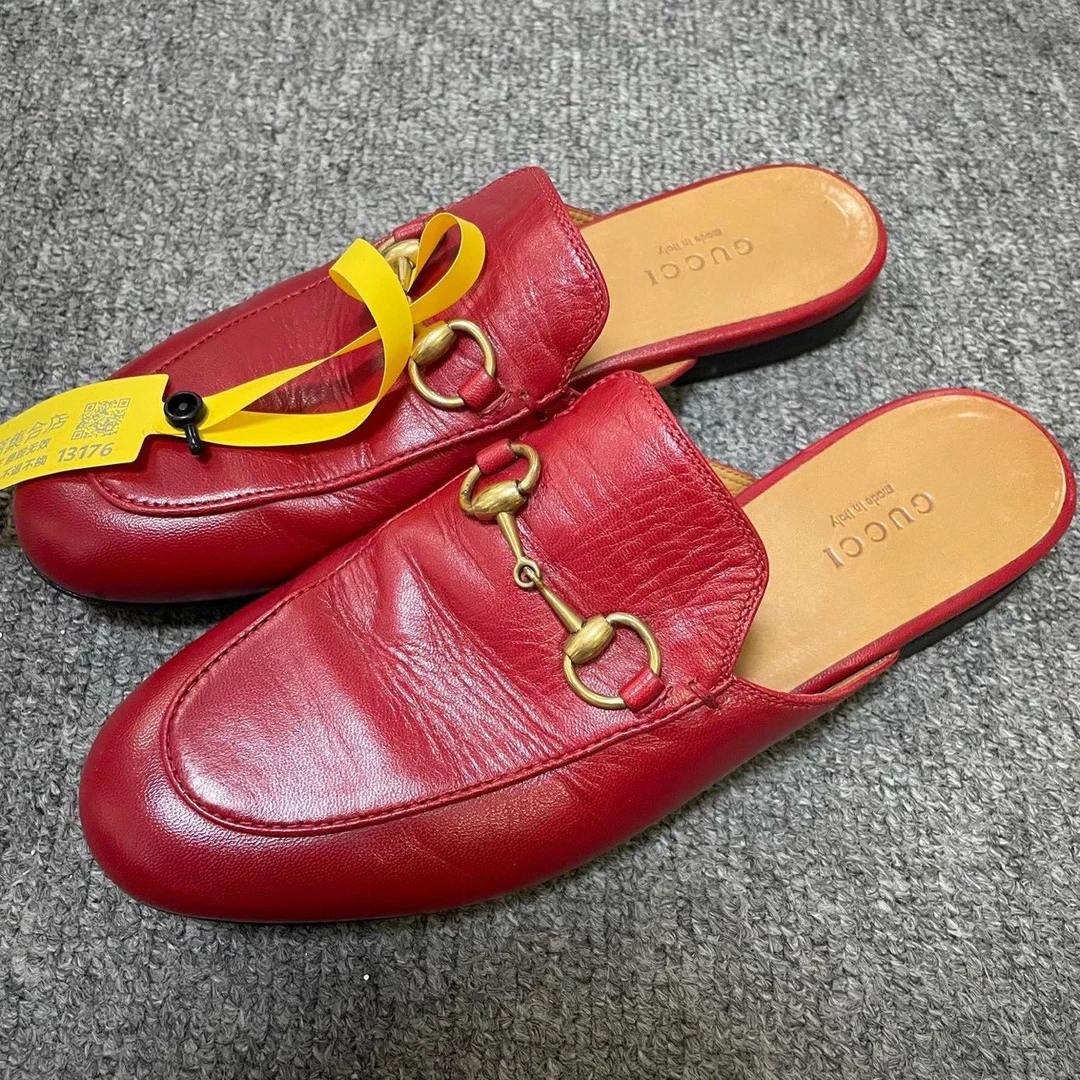 95新 GUCCI/古驰 Princetown 马衔扣舒适包头拖鞋 35码/13176