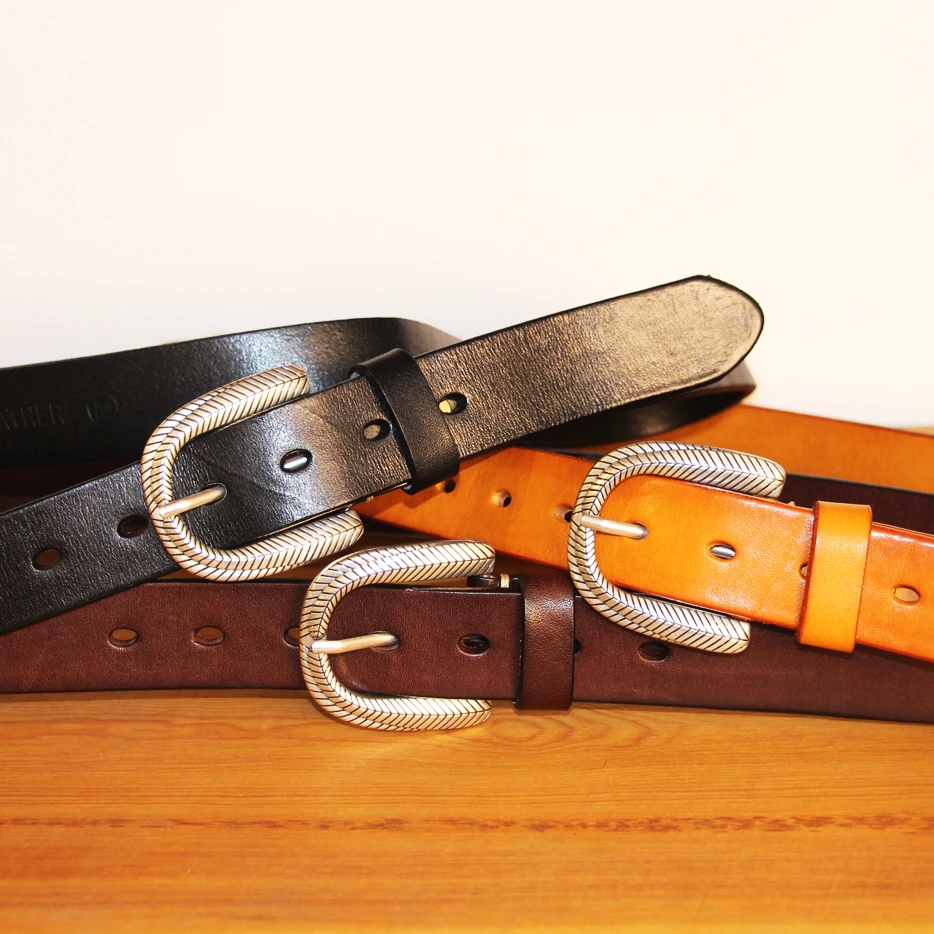 头层软牛皮复古休闲牛仔裤腰带镀银针扣小众中性皮带997