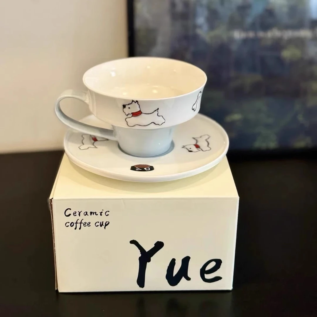 见物如面陶瓷西高地修狗高温瓷釉下彩手绘下午茶花茶杯子咖啡杯碟