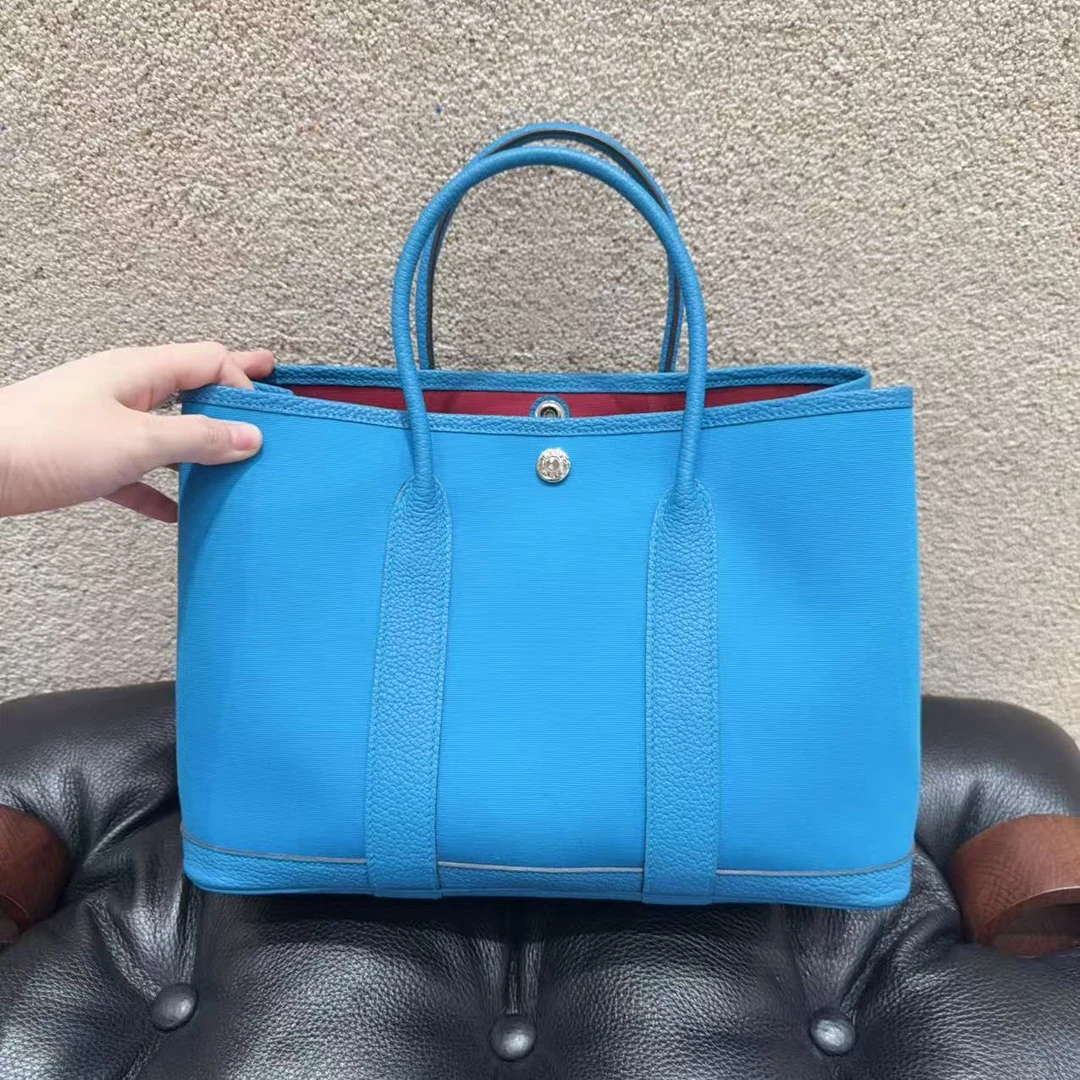 99新 Hermes/爱马仕 Garden Party 花园30 0F佛罗里达蓝 银扣