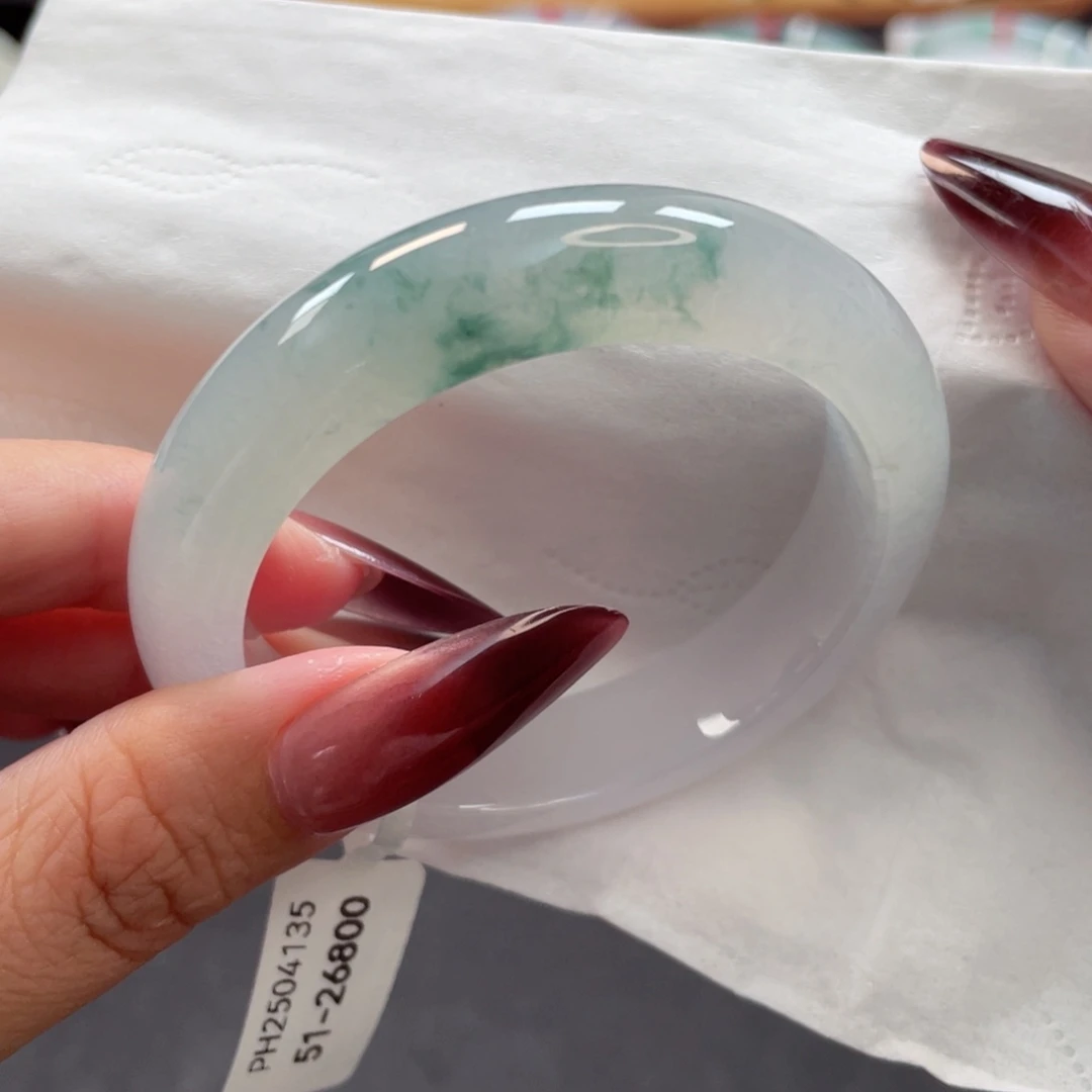 翡翠手镯未镶嵌白冰飘兰花清新自然51圈13号