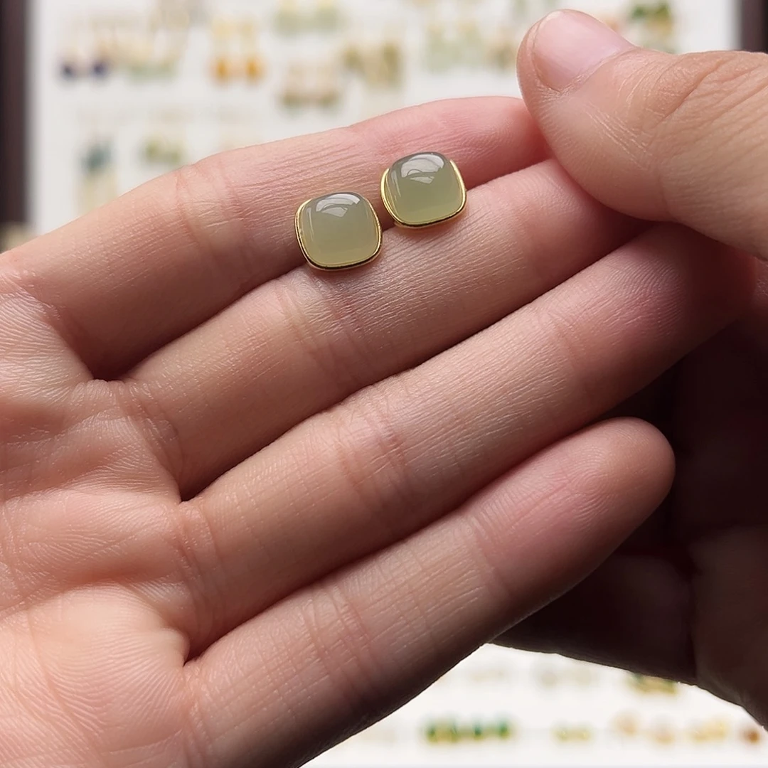 银S925镶嵌和田玉耳饰